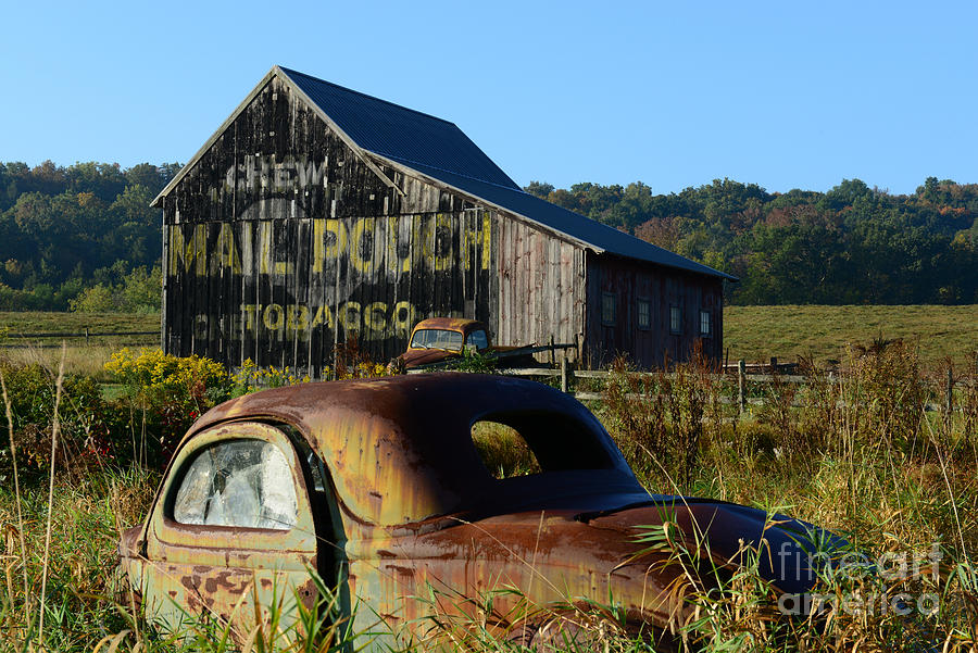 Vintage Photograph - Mail Pouch Barn and Old Cars by Paul Ward