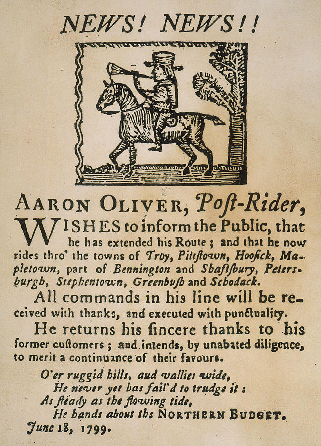 Mail-service Ad, 1799 Painting by Granger