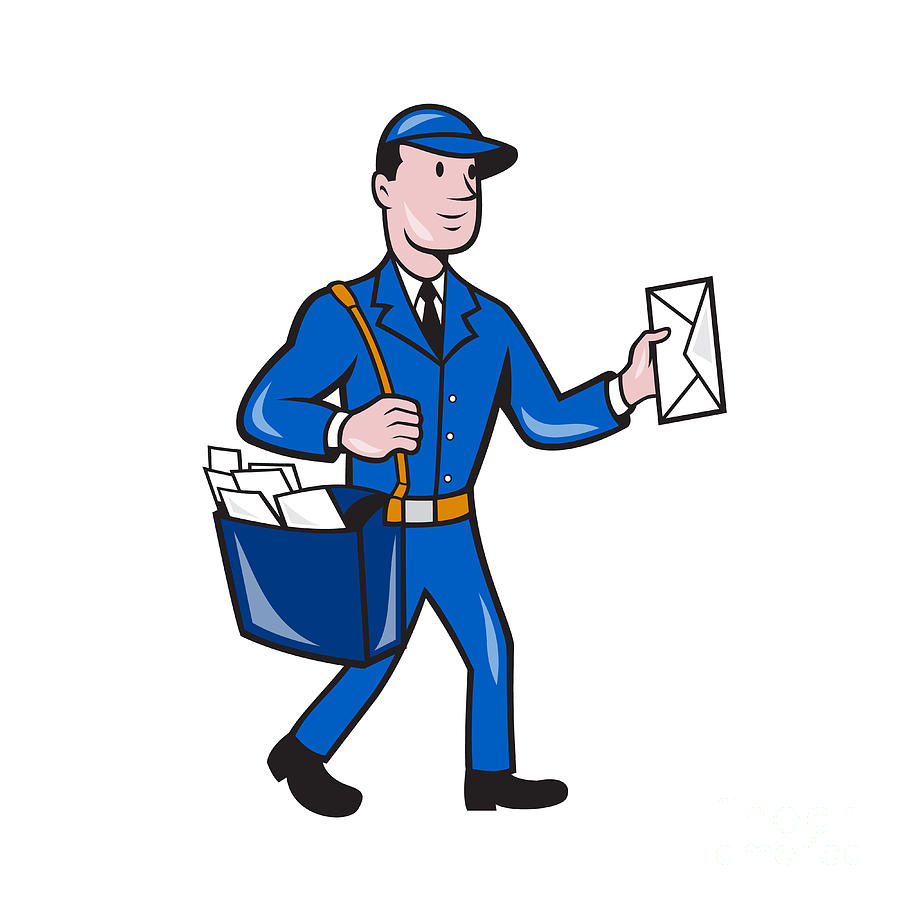 Mailman Postman Delivery Worker Isolated Cartoon Digital Art by