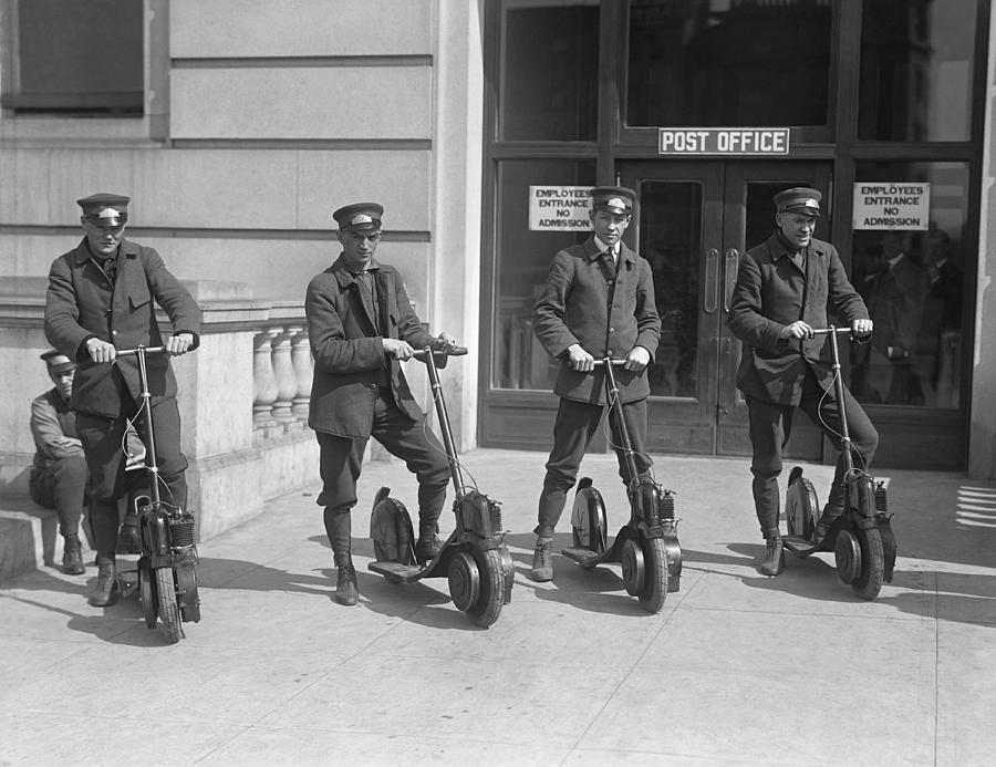 Transportation Photograph - Mailmen On Scooters by Underwood Archives