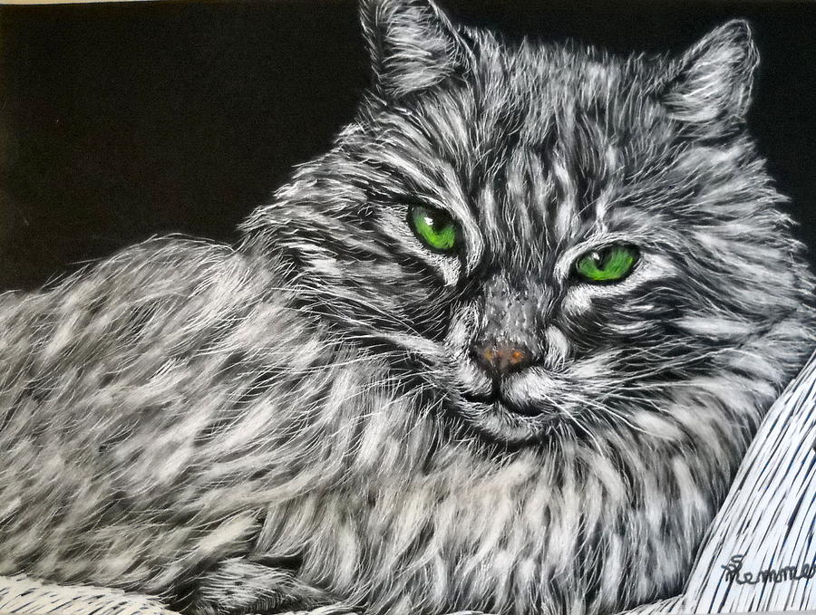 Main Coon Cat Painting by Sandy Hemmer
