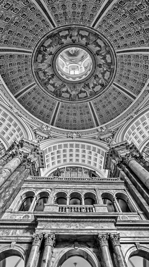 Main Reading Room Library Of Congress BW Photograph by Susan Candelario