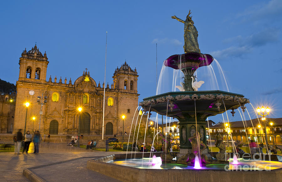 Main Square With Fountain, Cusco Cuzco Photograph by Bill Bachmann