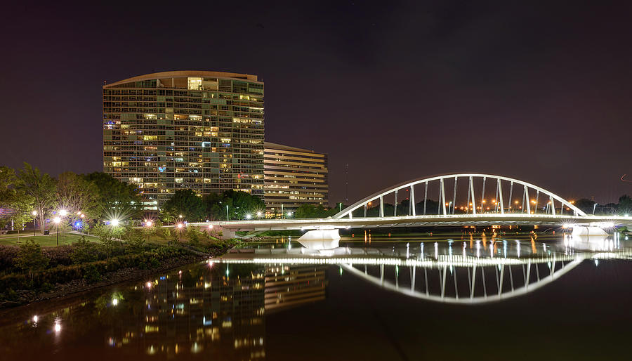 Main St. Bridge Night Reflections Photograph by Wood-n-photography