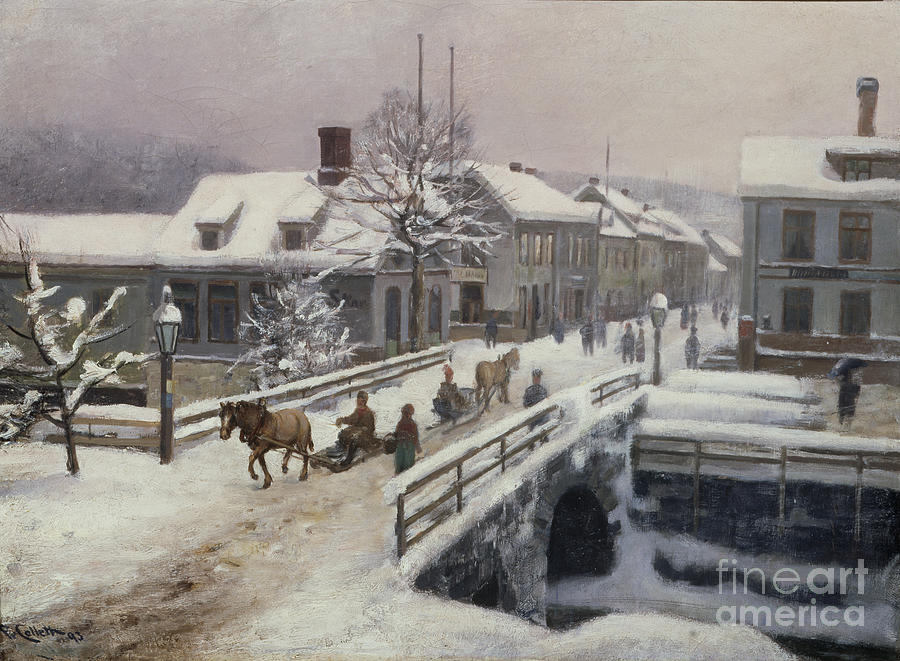 Main street in Lillehammer Painting by Fredrik Collett