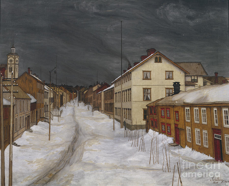 Main street in Roros Painting by Harald Sohlberg