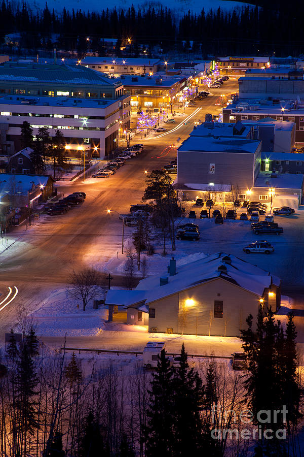 Main Street in Whitehorse Yukon T Canada at night Photograph by Stephan