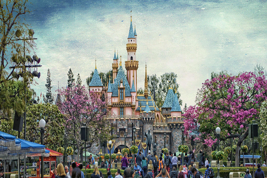 Castle Photograph - Main Street Sleeping Beauty Castle Disneyland Textured Sky by Thomas Woolworth