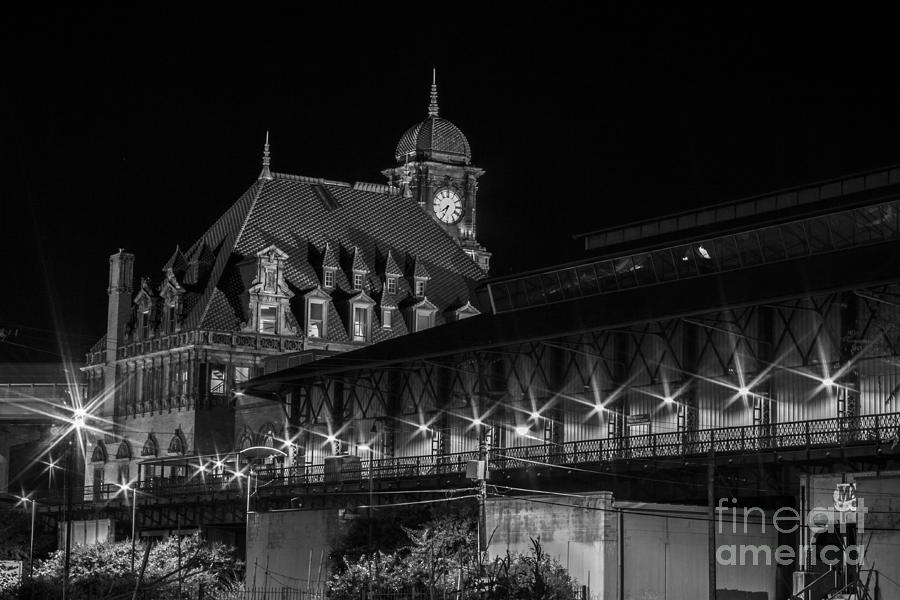 Train Photograph - Main Street Station in Black and White by Debra K Roberts