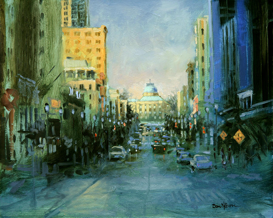 Raleigh Painting - Main Street Twilight by Dan Nelson