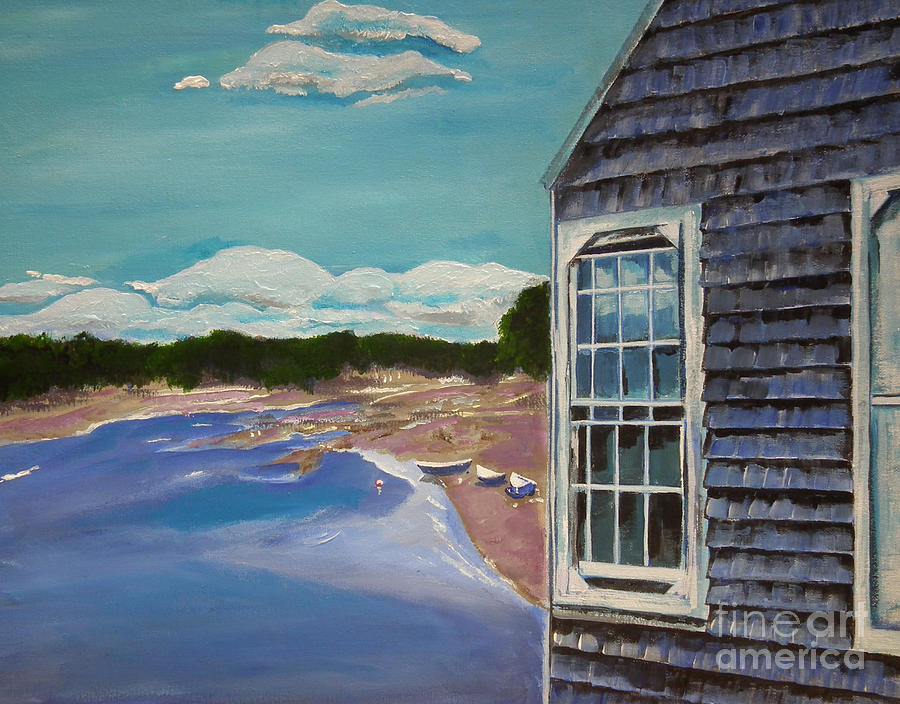 Maine Boathouse - Seashore - Blue  Painting by Jan Dappen