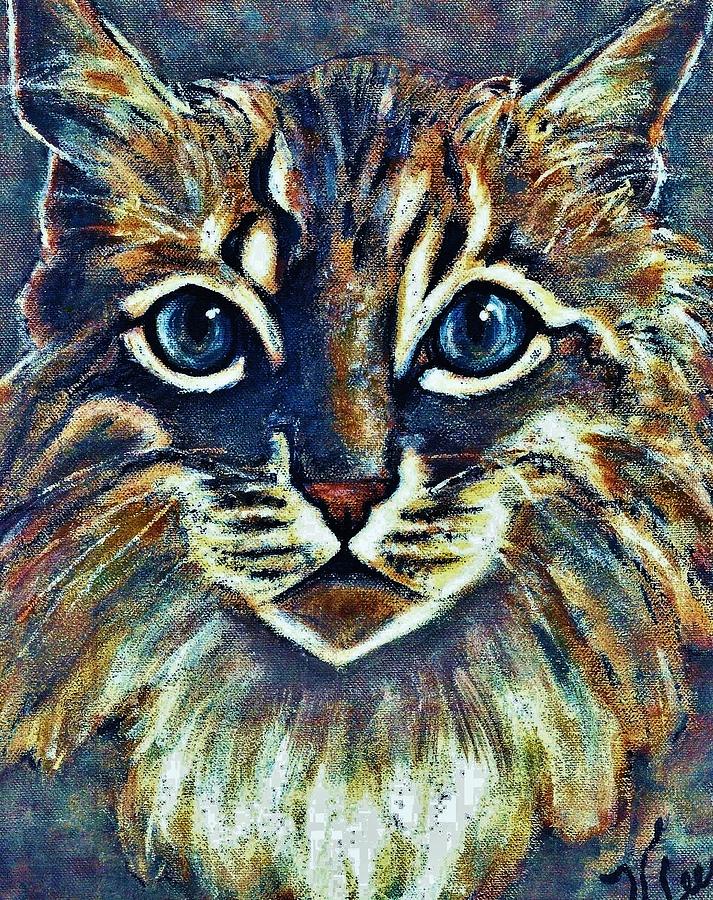 Cat Painting - MAINE COON Portrait by VLee Watson