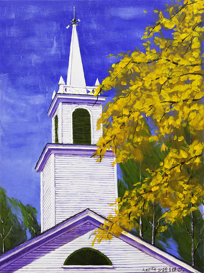 Maine Country Church Steeple In Fall  Painting by Keith Webber Jr