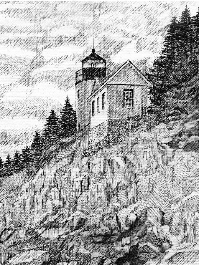 Maine Lighthouse Drawing by Al Intindola