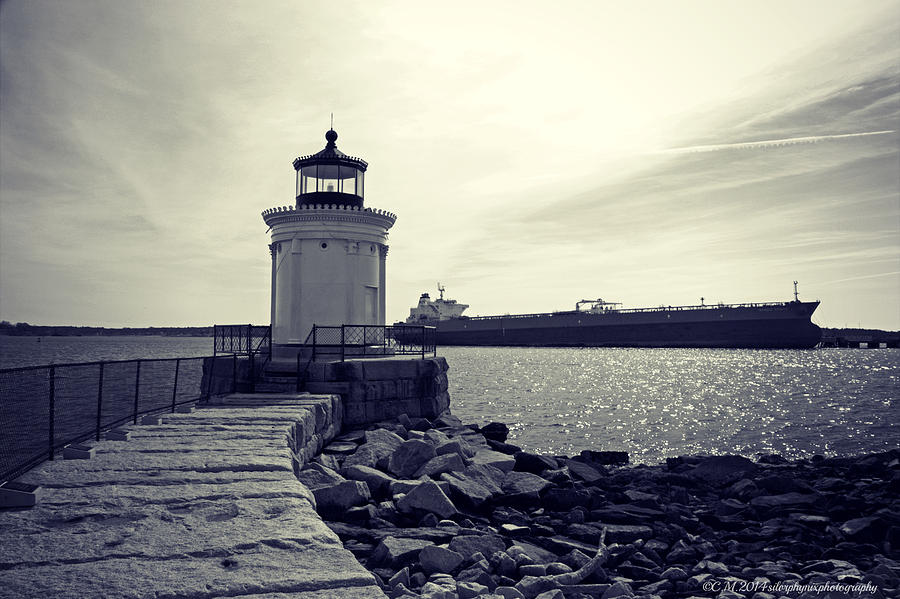 Maine Lighthouse and Ship Photograph by Catherine Melvin