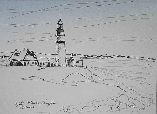 Maine Lighthouse Drawing by Jill Langdon