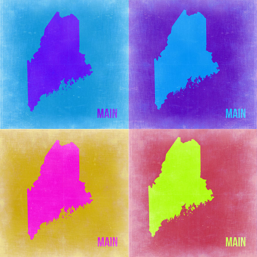 Maine Map Painting - Maine Pop Art Map 2 by Naxart Studio