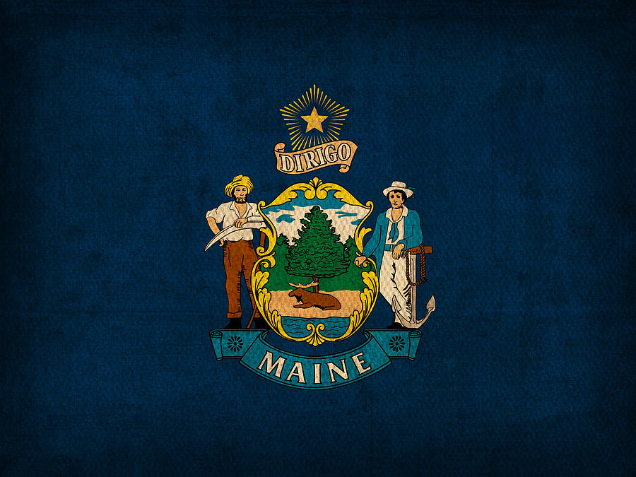 Maine State Flag Art on Worn Canvas Mixed Media by Design Turnpike