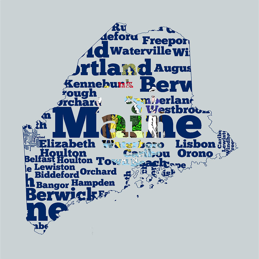 Maine State Flag Word Cloud Digital Art by Brian Reaves