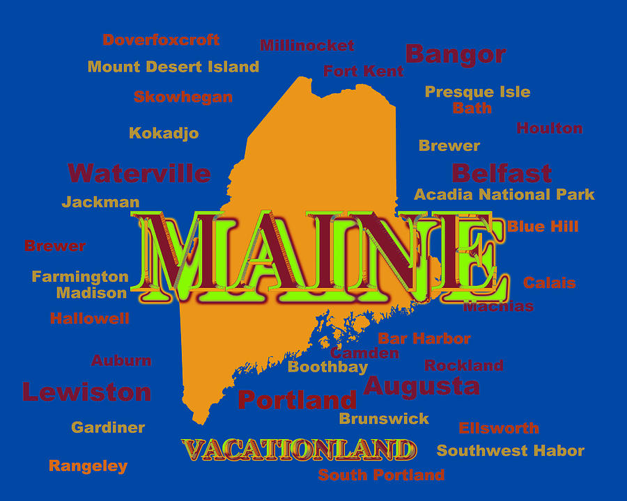 Acadia National Park Photograph - Maine State Pride Map Silhouette  by Keith Webber Jr