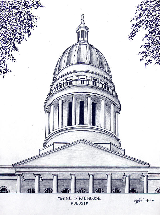 Maine Statehouse Drawing by Frederic Kohli