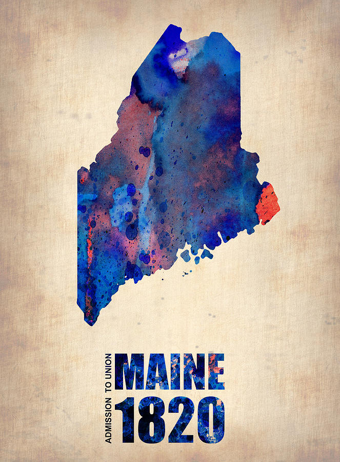 Maine Map Painting - Maine Watercolor Map by Naxart Studio