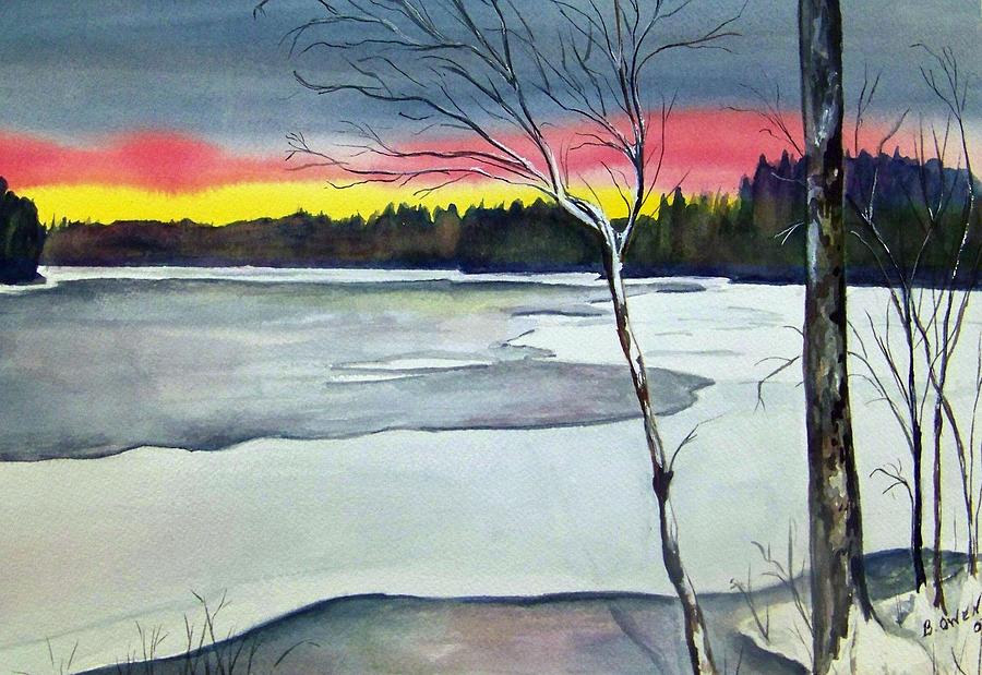 Maine Winter Sunset Painting by Brenda Owen