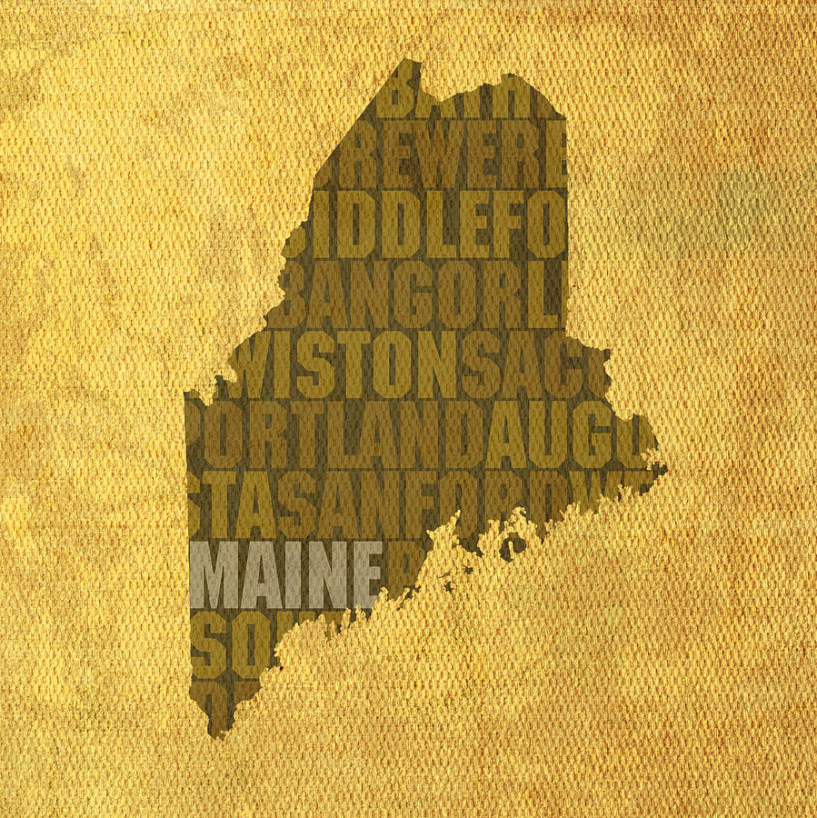 Maine Word Art State Map on Canvas Mixed Media by Design Turnpike