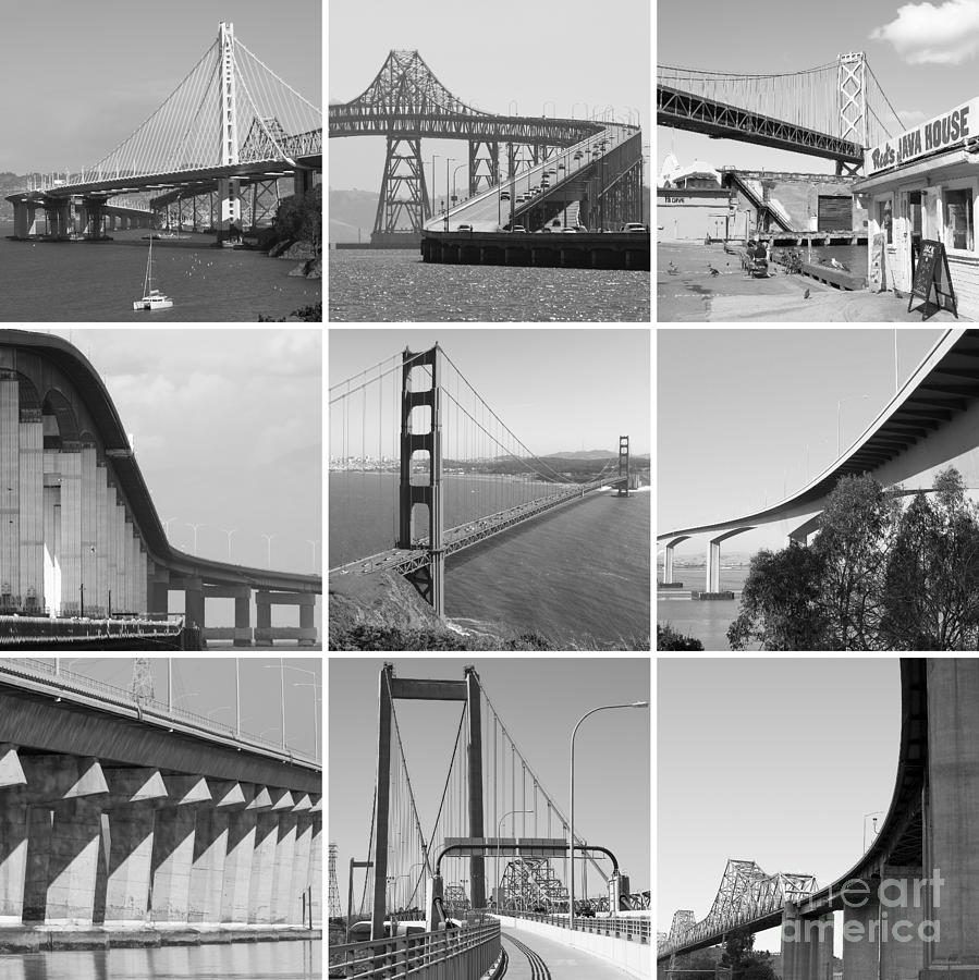 San Francisco Photograph - Majestic Bridges of The San Francisco Bay Area Black and White 20140828 by Wingsdomain Art and Photography