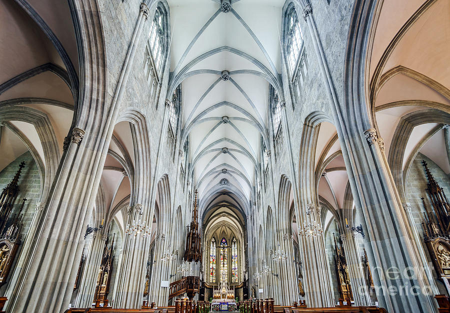 Architecture Photograph - Majestic gothic cathedral interior. by Alexander Sorokopud
