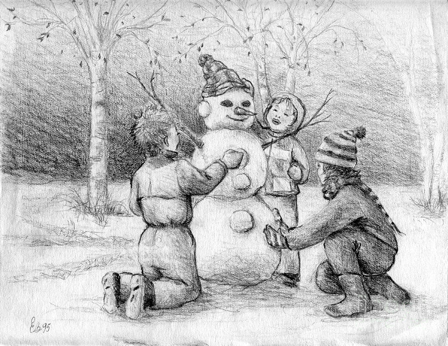 Making a snowman Drawing by Elaine Berger