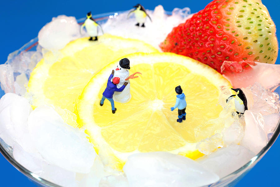 Unique Photograph - Making snowman on Icy drink little people on food by Paul Ge