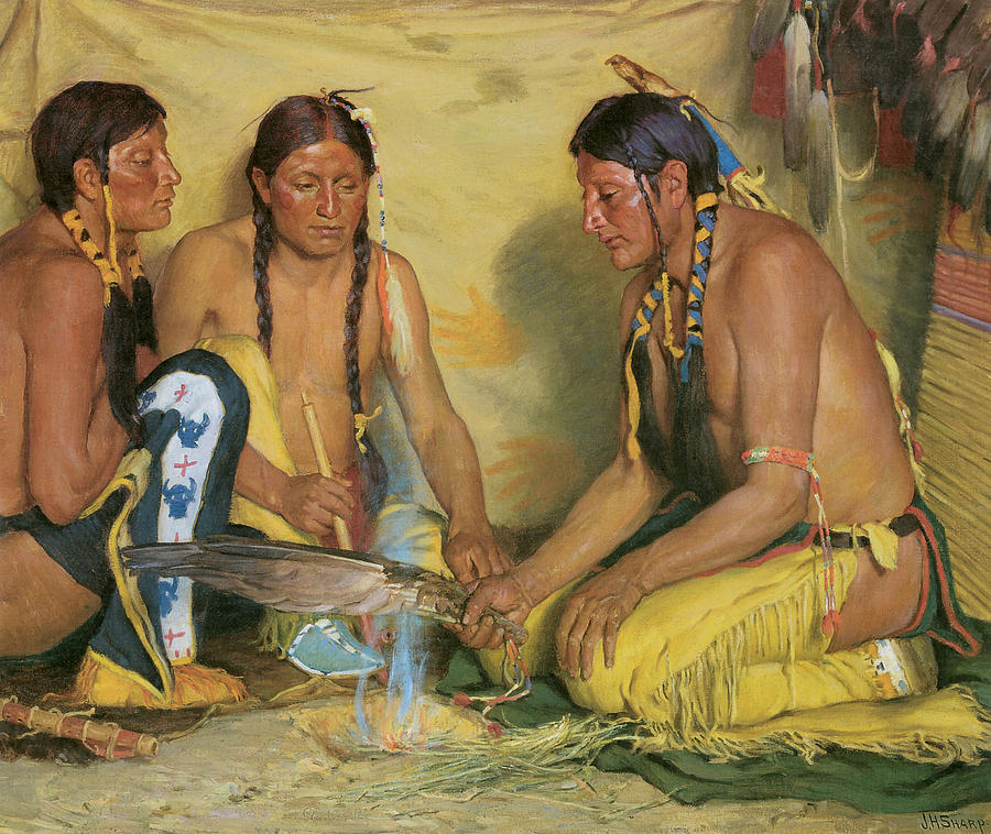 Native American Painting - Making Sweet Grass Medicine Blackfoot Ceremony by Joseph Henry Sharp