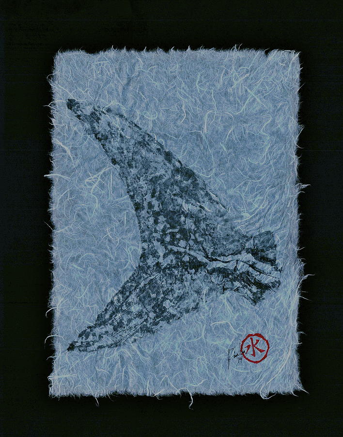 Jaws Mixed Media - Mako Tail on Pale Blue Unryu Paper by Jeffrey Canha