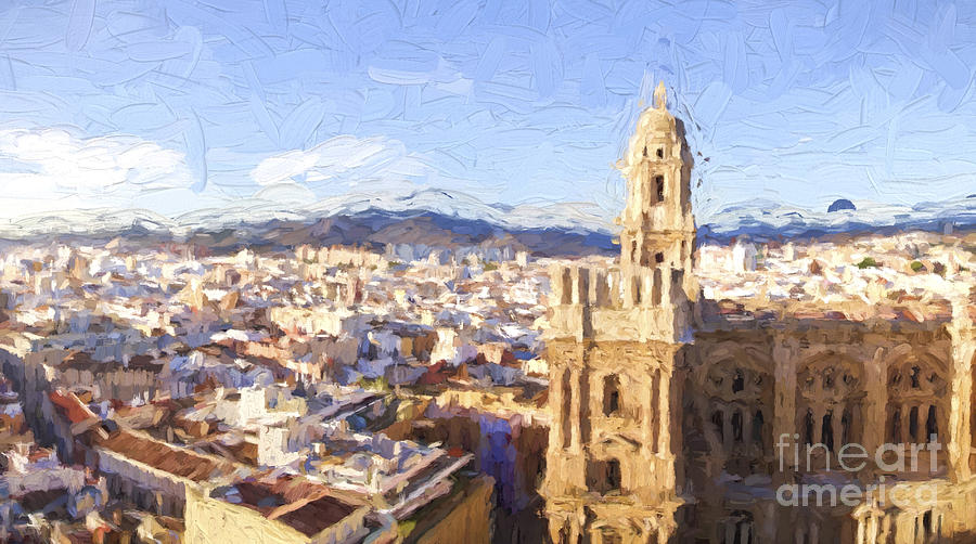 Malaga City with Cathedral Digital Art by Perry Van Munster