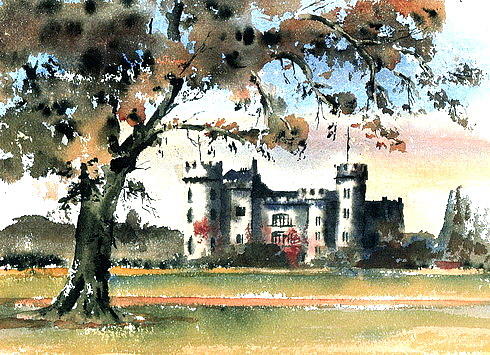Castle Painting - Malahide Castle Dublin by Val Byrne