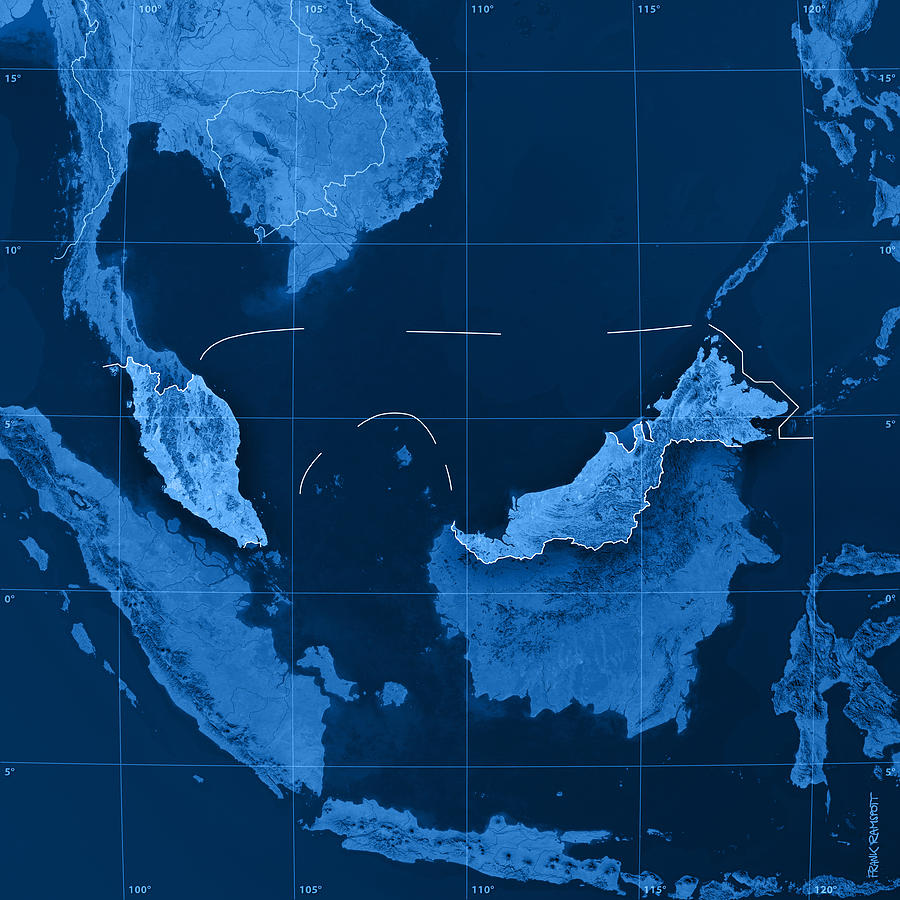 Nature Digital Art - Malaysia Topographic Map by Frank Ramspott