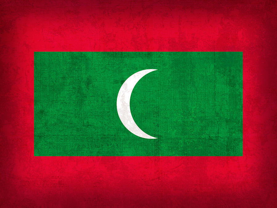 Vintage Mixed Media - Maldives Flag Vintage Distressed Finish by Design Turnpike