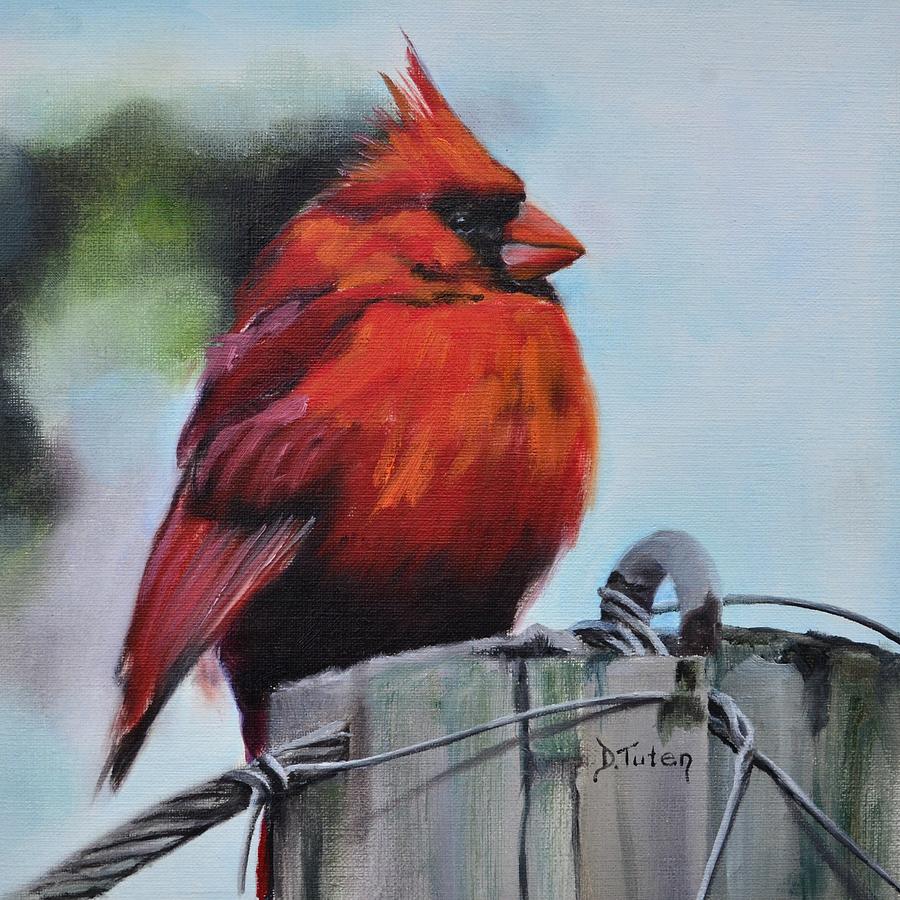 Male Cardinal on Post Painting by Donna Tuten