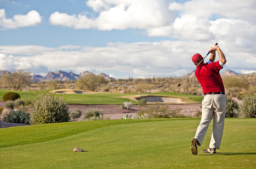 Male Caucasian Golfer on the Tee Desert Golf Course Photograph by ImagineGolf