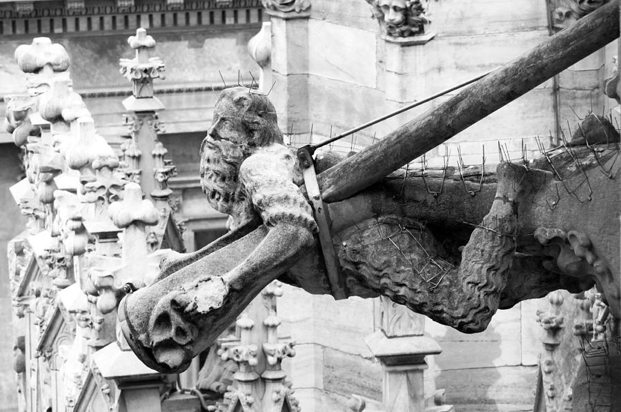 Male Gargoyle BW Duomo di Milano Italia Photograph by Sally Rockefeller