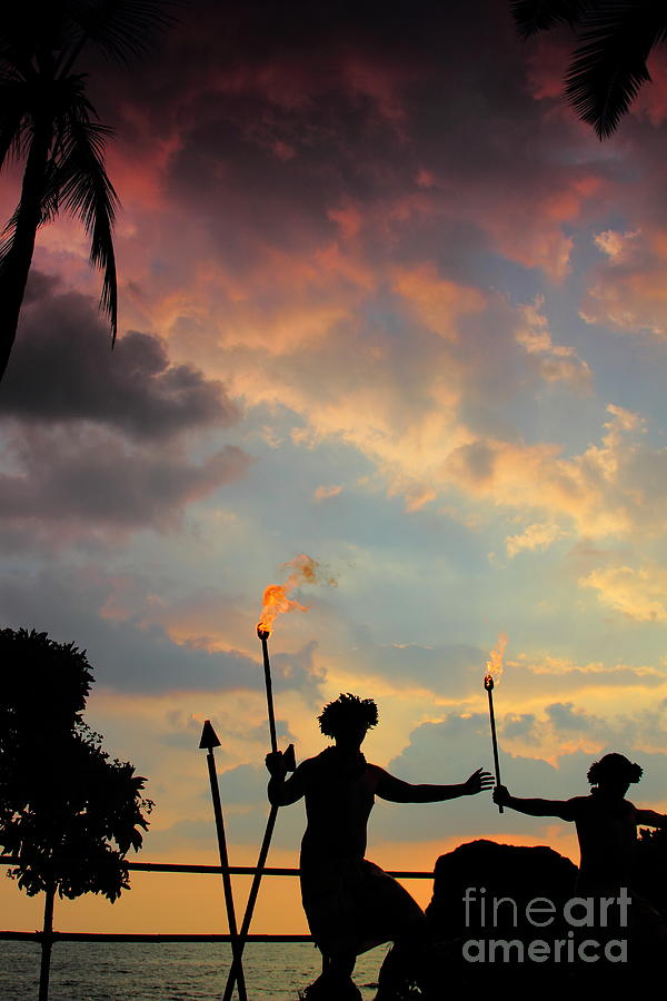 Male Hula Dancers at Sunset 2 Photograph by Theresa Ramos-DuVon