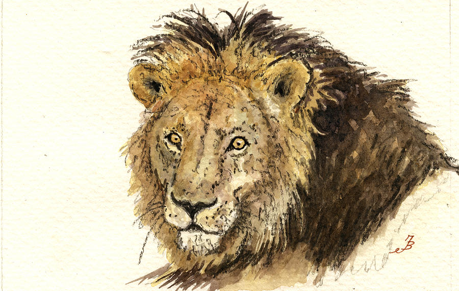 Wildlife Painting - Male lion by Juan  Bosco