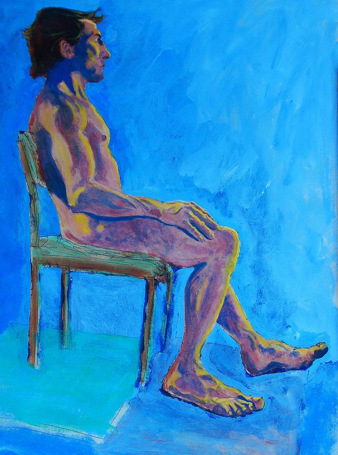 Nude Painting - Male Nude Sitting by Mike Jory