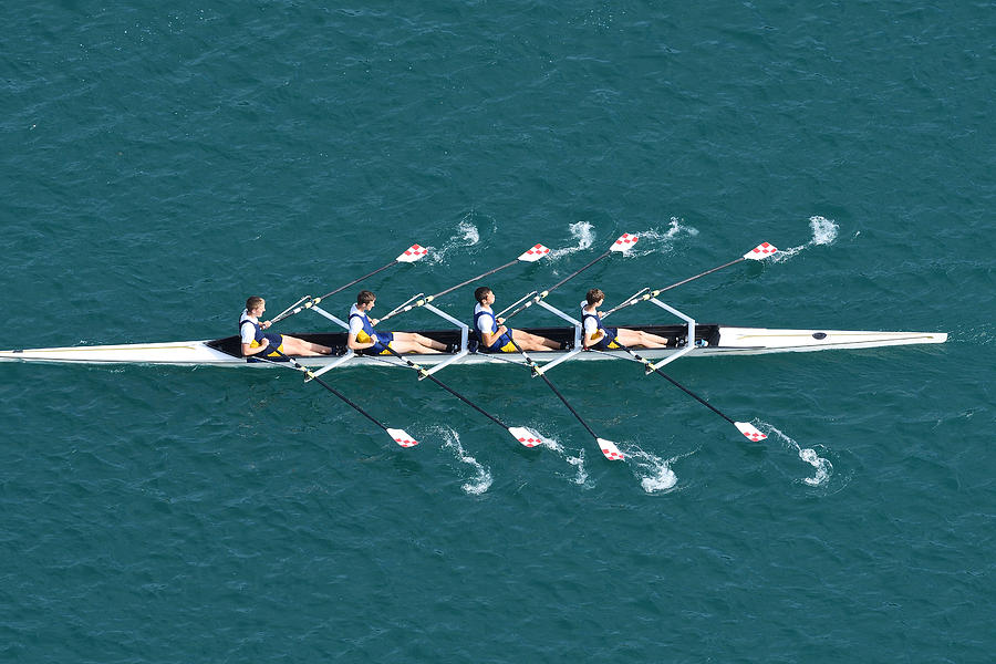 Male Quadruple Scull Rowing Team At the Race, Lake Bled, Slovenia Photograph by Technotr