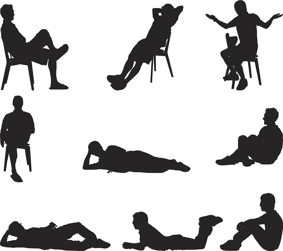 Male silhouettes sitting and laying around Drawing by 4x6