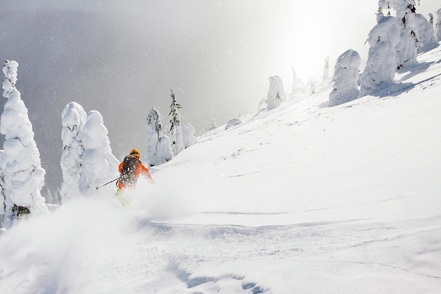 Male Skier Skiing On Deep Powder Turn Photograph by Craig Moore