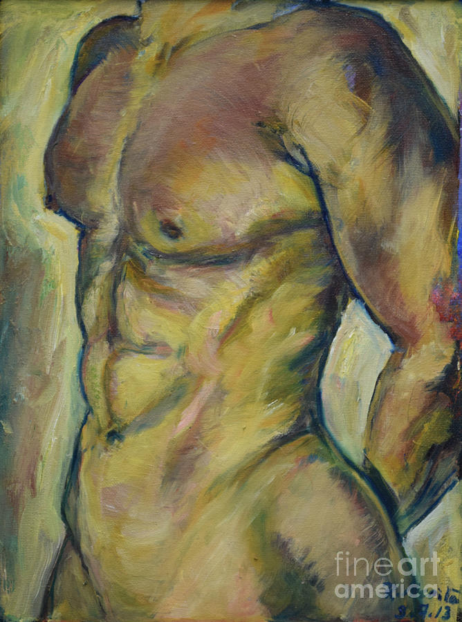 Nude Male Torso Painting by Raija Merila