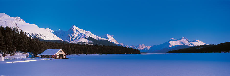 Winter Photograph - Maligne Lake & Canadian Rockies Alberta by Panoramic Images