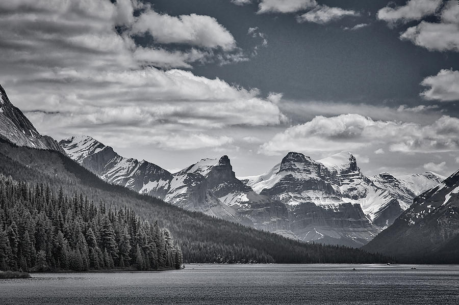 Maligne Lake - Jasper - Black and White Photograph by Stuart Litoff